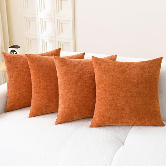 CaliTime Fall Decorative Throw Pillow Covers 18 X 18 Inches Burnt Orange | Pack of 4, Cozy Chenille Cushion Cases for Sofa Bed Living Room Farmhouse Home
