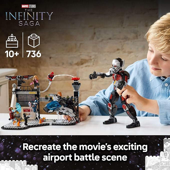 LEGO Marvel Captain America Civil War Action Battle Building Toy Set - Marvel Superhero Toy for Kids, Boys and Girls, Ages 10+ - with 8 Minifigures and Giant Ant Man - Gift Idea for Birthday - 76314