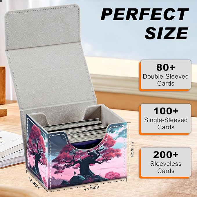 DEGDFSGRCard Game Storage Box for TCG MTG Commander Deck Box Organizer Trading Card CaseMagnetic Closure Creative Pattern Up to 200 Cards, A Large Tree In Pink