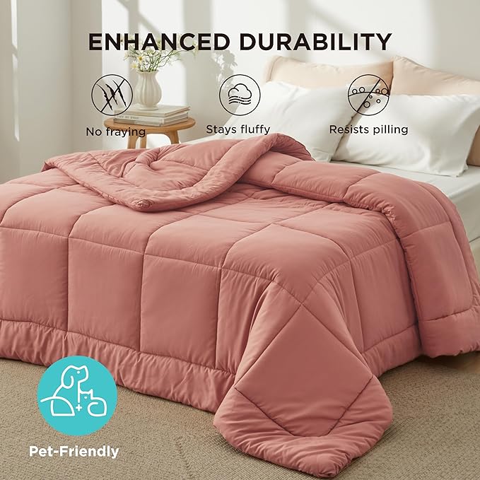 Bedsure Comforter Duvet Insert - Quilted Comforters Full Size, All Season Duvet, GentleSoft Down Alternative Bedding Blanket, with 8 Tabs, Gifts for Women/Men, Dusty Pink, Full 86 x 82 Inches