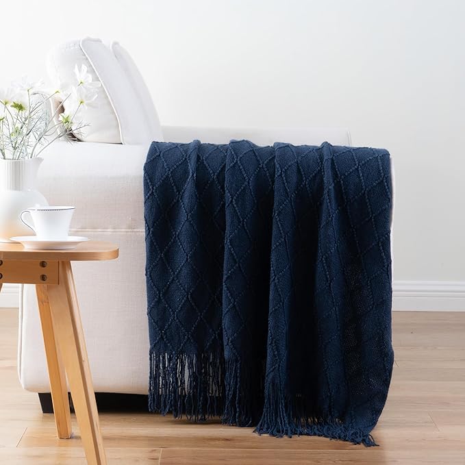 BATTILO HOME Navy Throw Blanket for Couch, Decorative Navy Blue Throw Blanket for Sofa Bed Room Decor, 50"x60" | Decorative Dark Blue Throw Blanket for Sofa Bed Room Decor, Knit Throw Blanket for Home Decor