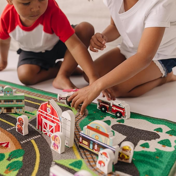 Melissa & Doug PAW Patrol Activity Rug - Adventure Bay (22 Pieces) PAW Patrol Town Mat with Wooden Toys for Ages 3+