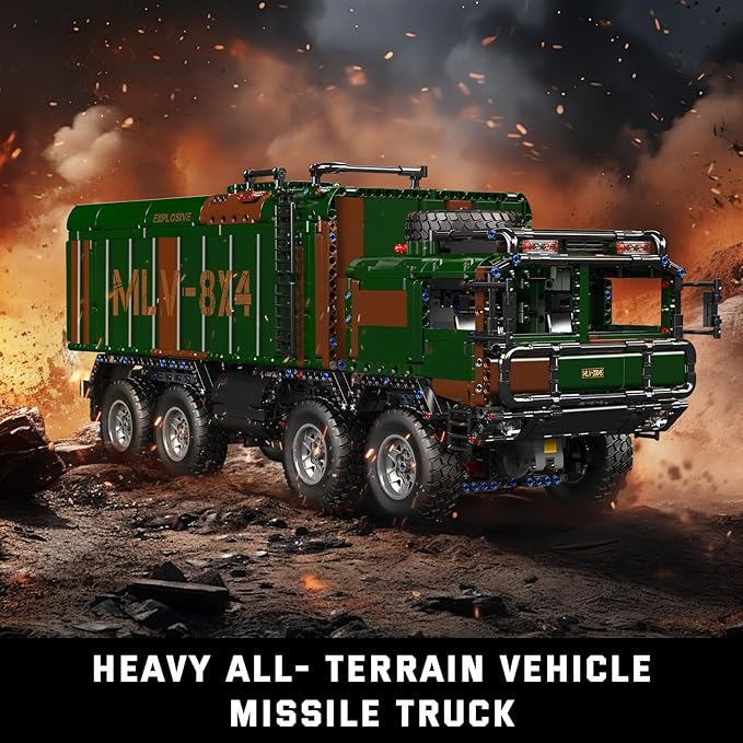 Mould King 20045 Military Vehicles Building Blocks Set, RC Heavy All-Terrain Vehicle Box-Style 8X4 Missile Army Truck with 4 Motors, Gift for Age 14+/Adult Collections Enthusiasts(4854+ Pieces)