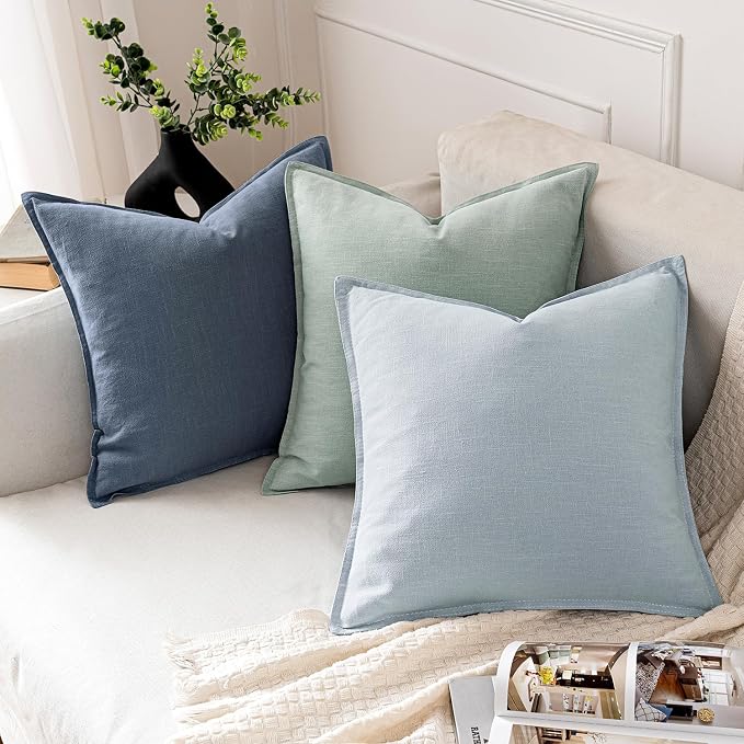 MIULEE Decorative Linen Euro Sham Pillow Covers 24x24 Inch Blue Ashes | Boho Farmhouse Neutral Couch Throw Pillows for Bed, Pack of 2 Accent Coastal Modern Pillowcases, Sofa Livingroom Home Decor