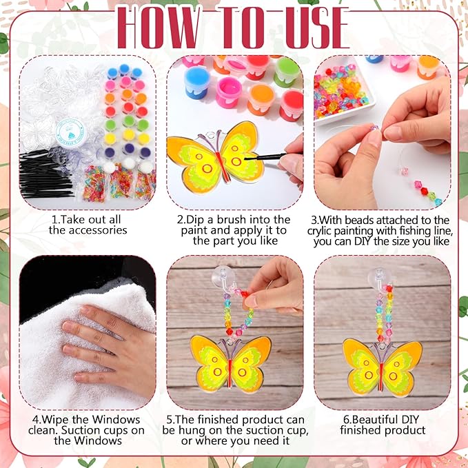 30 Sets Butterfly Suncatchers Window Art Kits, DIY Sun Catchers Bulk Crafts Paint Your Own Window Ornaments for Party Birthday Activity Home Decor
