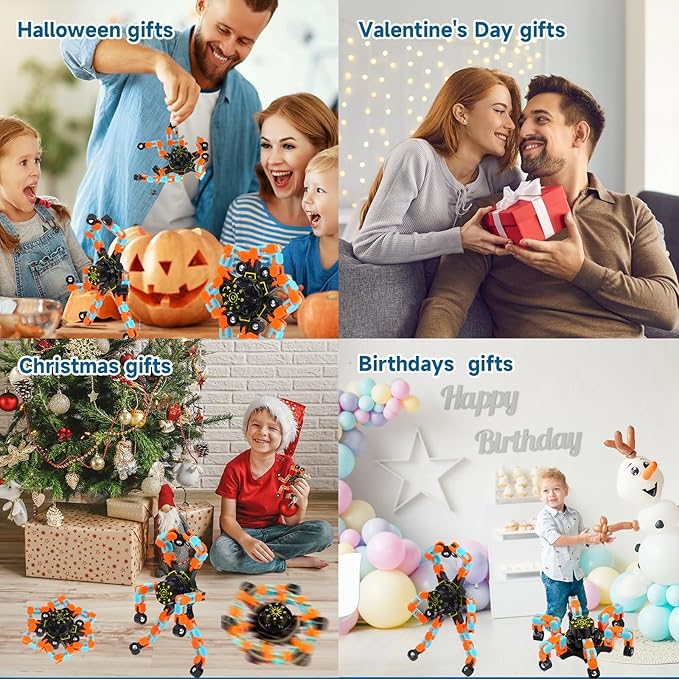 4 Pcs Fidget Toys Transformable Fidget Spinners Autism ADHD Anxiety Stress Relief Sensory Toys for Kids and Adults Deformable Robot Spinner Fingertip Gyros for Party Favors Prizes (GlowOrangeBlue)