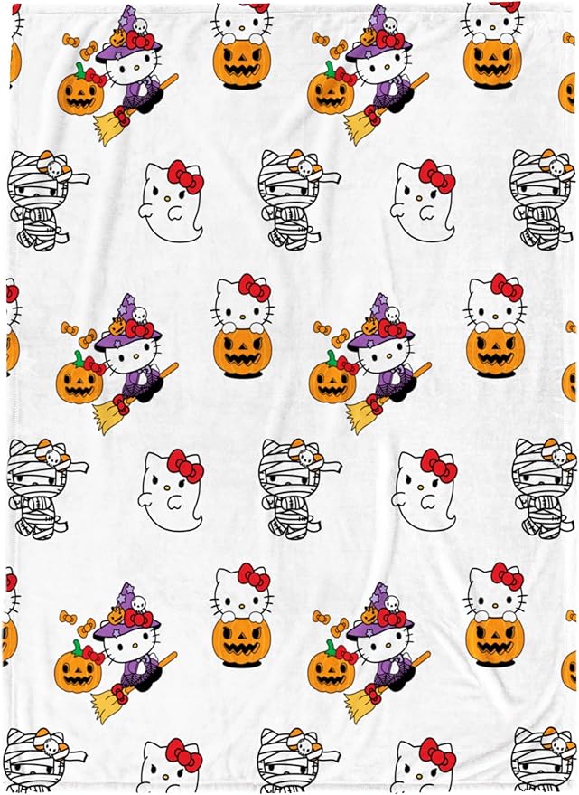 Jay Franco Halloween Plush Throw Blanket – 50x70 Inch Ultra Soft & Comfy Fleece Throw for Couch, Sofa, Bed – Cozy Home Décor for Living Room & Bedroom, White - Hello Kitty