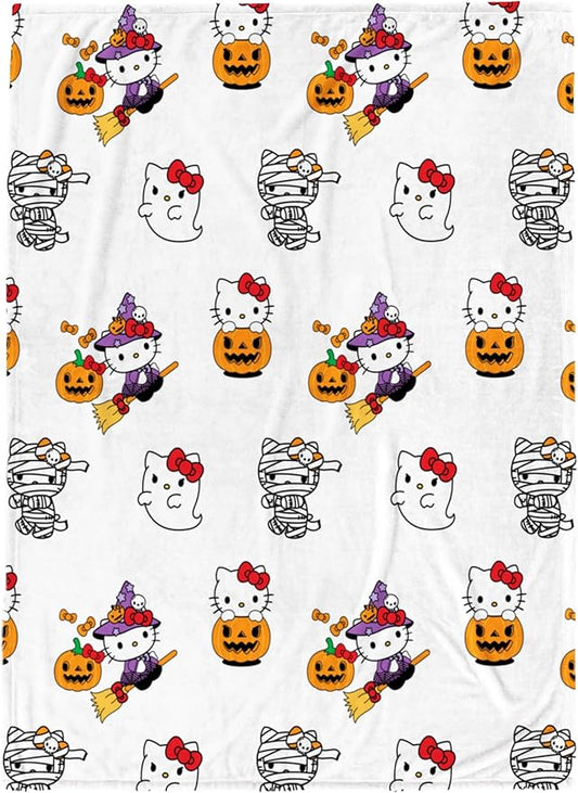 Jay Franco Halloween Plush Throw Blanket – 50x70 Inch Ultra Soft & Comfy Fleece Throw for Couch, Sofa, Bed – Cozy Home Décor for Living Room & Bedroom, White - Hello Kitty