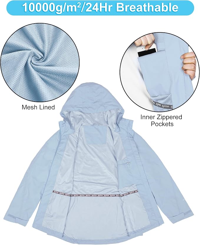 33,000ft Packable Rain Jacket Women Lightweight Waterproof Raincoat with Hood Cycling Bike Jacket Windbreaker