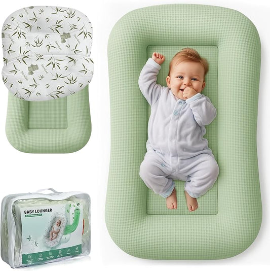 Infant Support Cushion - Baby Support Cushion for Newborn, 0-24 Months, Breathable Cotton Fabric Infant Support Cushion, Portable Newborn Essentials for Home and Travel, Green (Cover Included)