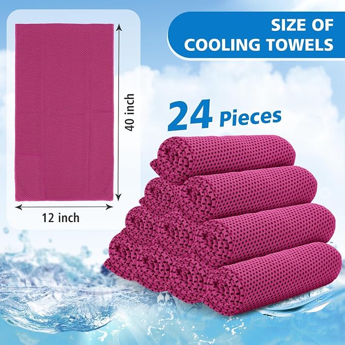 24 Pack Cooling Towels Bulk for Neck and Face 40"x12" Ice Cooling Sweat Rags Microfiber Soft Breathable Soft Chilly Towel for Yoga Golf Sport Running