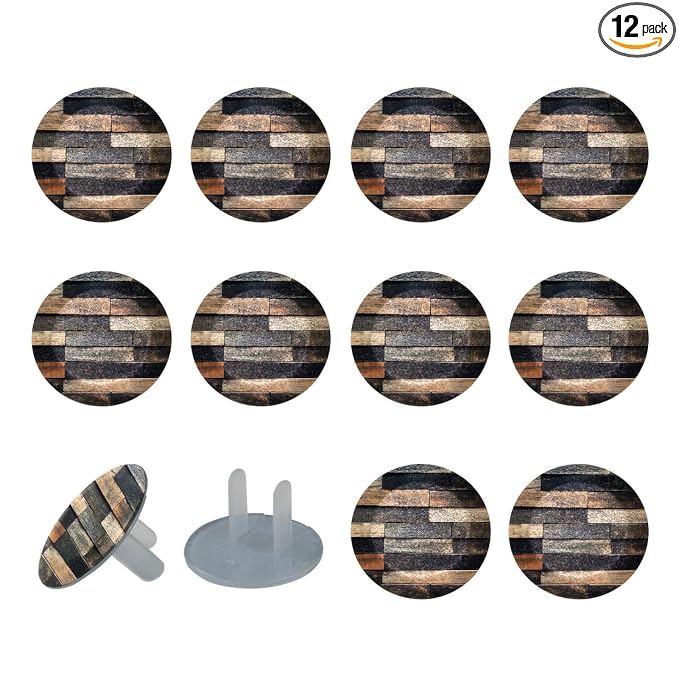 Outlet Covers (12/24 Pack)– Dark Grey Wooden (1) Outlet Plug Covers – Baby Safety Child Proof