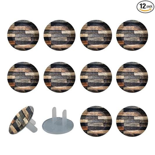 Outlet Covers (12/24 Pack)– Dark Grey Wooden (1) Outlet Plug Covers – Baby Safety Child Proof