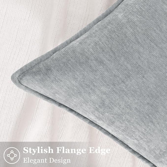 decorUhome Chenille Ultimate Gray Throw Pillow Covers 24x24 Set of 2 | Fall Soft Euro Sham Couch Decorative Modern Velvet Pillow Cases with Elegant Design for Sofa Bed Living Room Home Decor