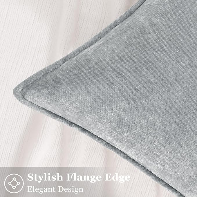 decorUhome Chenille Ultimate Gray Throw Pillow Covers 22x22 Set of 2 | Fall Soft Euro Sham Couch Decorative Modern Velvet Pillow Cases with Elegant Design for Sofa Bed Living Room Home Decor