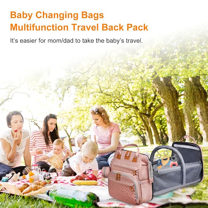 Astro alan Baby Diaper Bags with Changing Station, Waterproof Diaper Bag Backpack for Moms Dads with USB Charging Port, Baby Shower Gifts, Large Capacity diaper backpack, Pink