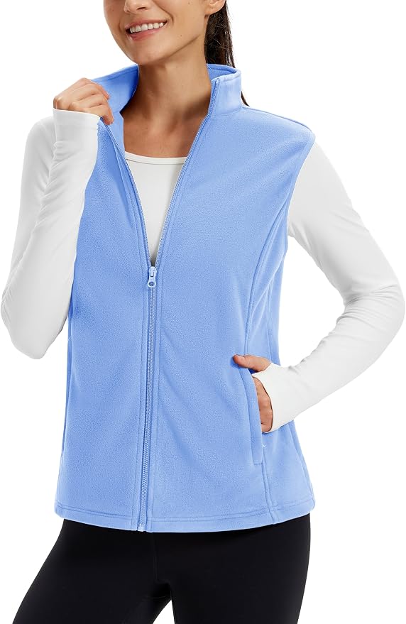 TACVASEN Women's Fleece Vest Lightweight Sleeveless Zip Jacket Outerwear | Soft Polar,Zipper Pockets,Stand Collar,Fall Winter Warm,Outdoor,Athletic,Running,Hiking,Travelling,Golf,Work