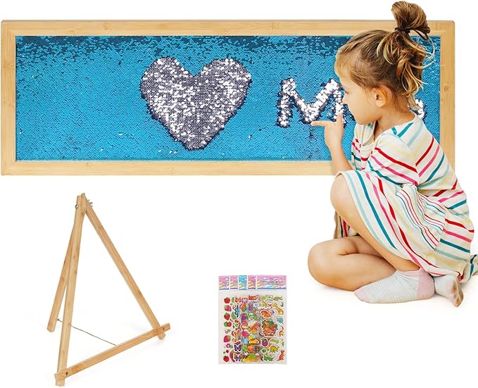 Sensory Wall | Sensory Wall Panel for Kids | Sequin Fabric Sensory Wall | Sequin Sensory Wall Frame | Sequin Flip Fabric | Sensory Wall Panel | Wall Sensory Board (Blue)