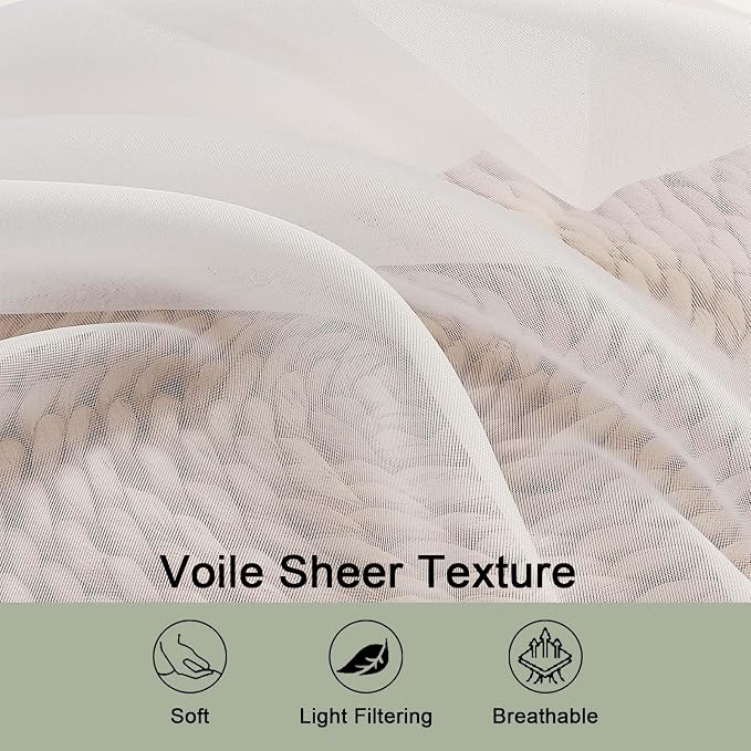 OWENIE Ivory Sheer Curtains 120 Inches Long 2 Panels Set, Airy Lightweight Sheer Ivory Curtain for Living Room Bedroom, Farmhouse Voile Filmy Rod Pocket Curtains Drapes, 2 Pcs, Each 59" Wx120 L Inch