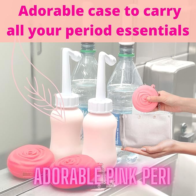 Adorable Pink Peri - Menstrual Period Cup Case Storage Bag | Rose Design + Silicon Material | Easy to carry, clean, and use | Metal Chain attached | Multi-use for any small items (White)