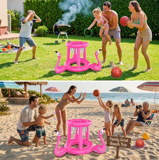 Uniqhia Pool Floats Toys Set, 2-in-1 Floating Basketball Hoops & Pool Ring Toss, Fun Summer Water Games for Kids Ages 8-12