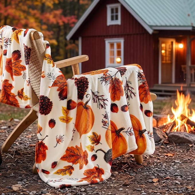 BEDELITE Fleece Blanket Soft Fall Throw for Couch Autumn Pumpkin 50"x60" | Ultra Soft Fleece, Plush Microfiber, Lightweight Warmth, Thanksgiving Gift, Fall Home Decor, Machine Washable, Couch Sofa Bed