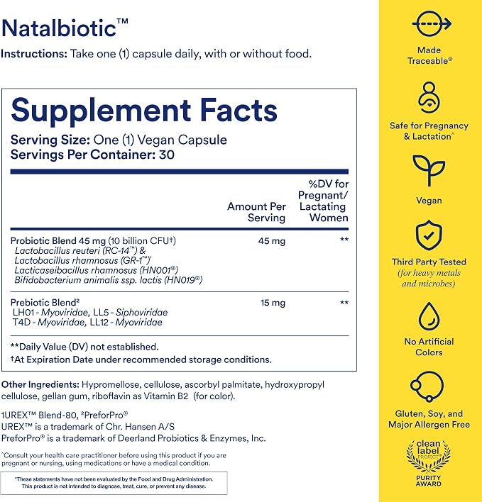 Ritual Natalbiotic Prenatal Probiotic for Women - 30 Capsules - 30 Servings | Support Microbiome, Gut, Digestive, Vaginal, and Baby’s Immune Health** - Trying, Pregnancy, Postpartum - Vegan - Citrus
