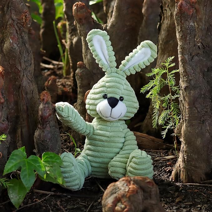 Apricot Lamb Toys Plush Corduroy Rabbit Bunny Stuffed Animal Soft Cuddly Perfect for Child （Green Bunny,8.5 Inches