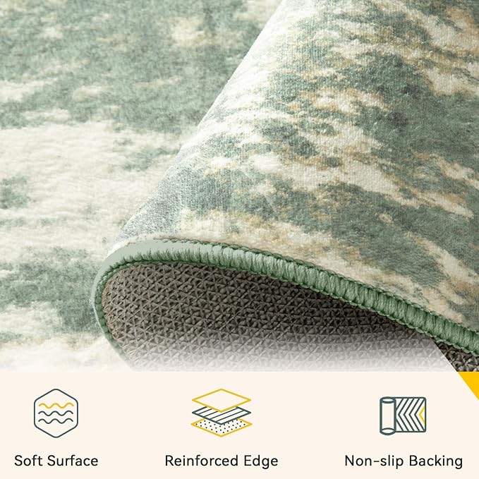 RELEANY Washable 5'x7' Abstract Area Rug for Living Room Light Green | carpet for bedroom, kitchen, office, hallway and entryway, printed pattern, non-slip, soft, stain-resistant, easy to clean