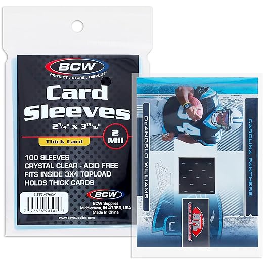 BCW Thick Card Sleeves - 100 Pack | Crystal Clear Polypropylene Protective Sleeves for Collectible Cards | Card Protector Sleeves Holds Trading Cards Up to 240pt | Fits Thick-Card Topload Holders