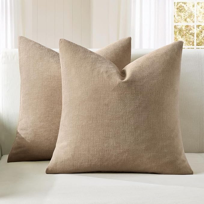 MIULEE Light Brown Chenille Couch Throw Pillow Covers, 20x20 | Set of 2, Farmhouse Rustic Home Decor, Decorative Pillowcases for Sofa Living Room Bed