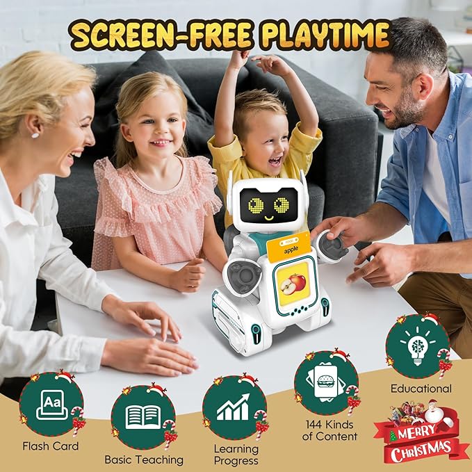 Robot Toys for Kids 5-7, Interactive Remote Control Robot Toys with Talking Flash Cards, Walks, Sings Dances, Sight Words Flash Cards Kindergarten Robots Toy Perfect Learning Gift for Boys, Girls