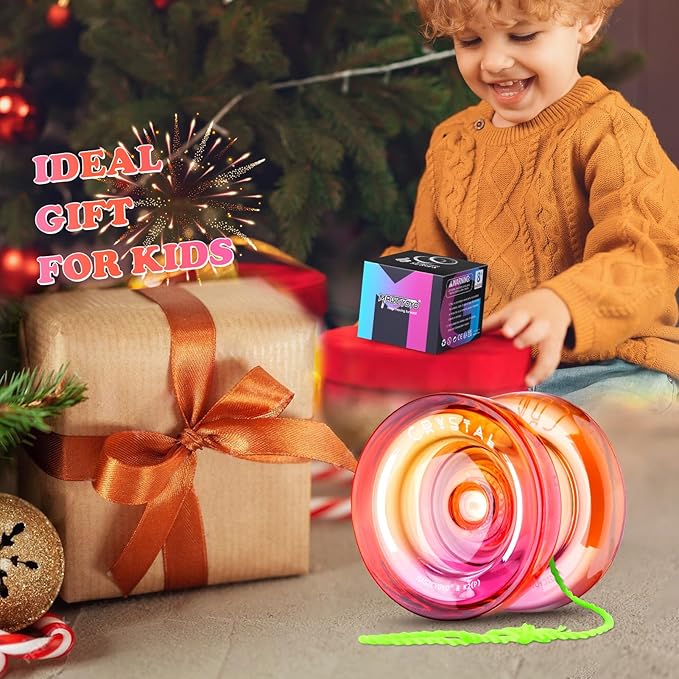MAGICYOYO K2 Crystal Yoyo Professional Responsive Yoyo for Beginner, Double Colors Plastic Yo-Yo, Dual Trick Yo Yo with 12 Yo-yo Strings, Case Bag + Accessory Kit (Pink + Orange Gradient)