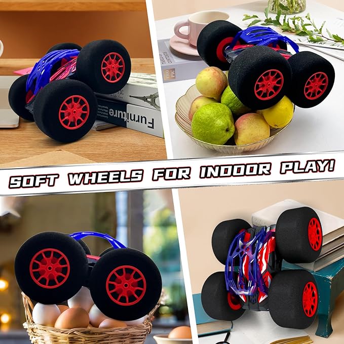 Indoor RC Car Stunt Remote Control Car Toys with Soft Wheels RC Cars for Kids Indoor Outdoor with LED headlight & Crazy Stunts 360° Flips Double Sided Vehicle 2.4GHz Remote Control for Boys Girls Gift