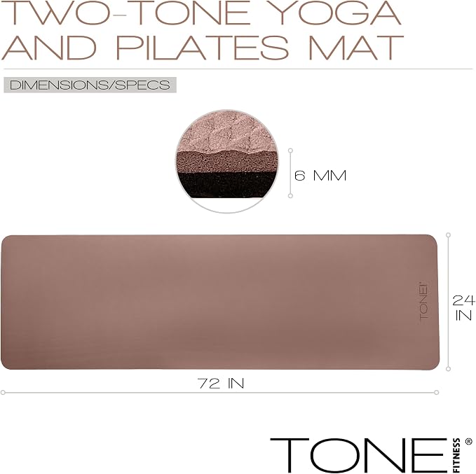 TONE Fitness Yoga Mat 1/4" Thick Non Slip Exercise & Pilates Mat for Home Workouts with Carrying Strap | Multiple Options
