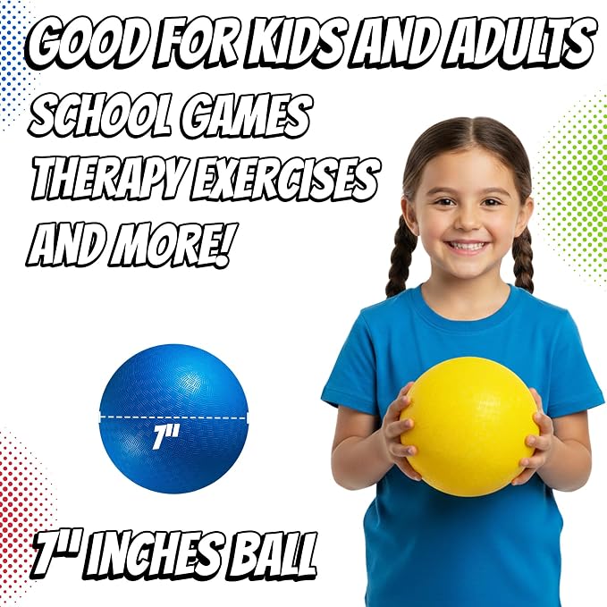 Playbolt 7-inch Dodgeballs For Kids & Adults (6 Pack) - Rubber Kickball Playground Four Square Balls With Pump - Colorful Indoor Or Outdoor Play Sports Balls For School PE Class, Recess, Backyard Game