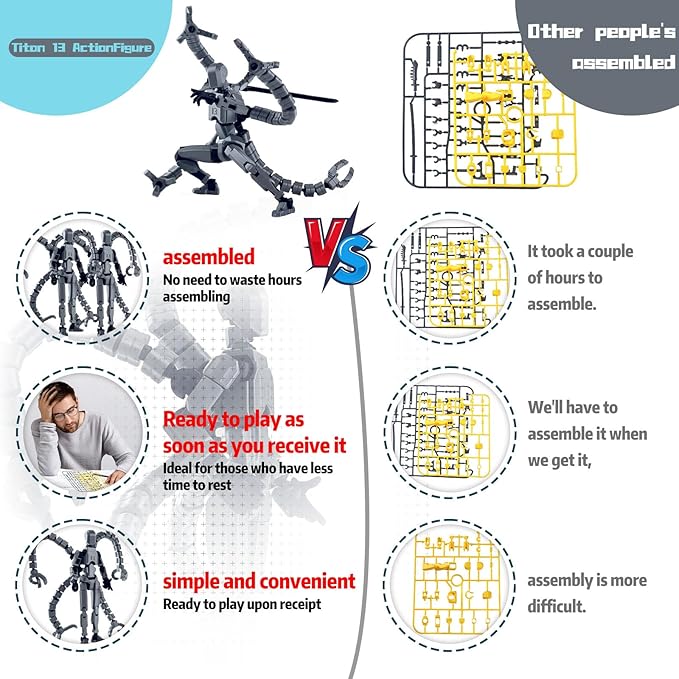 Assembly Completed T13 Action Figure,T13 Action Figure Multi-Jointed Movable,Ultimate Desktop Decor for Lovers t-13 Movability 3D Printed Toys (Gray, 7.2in)