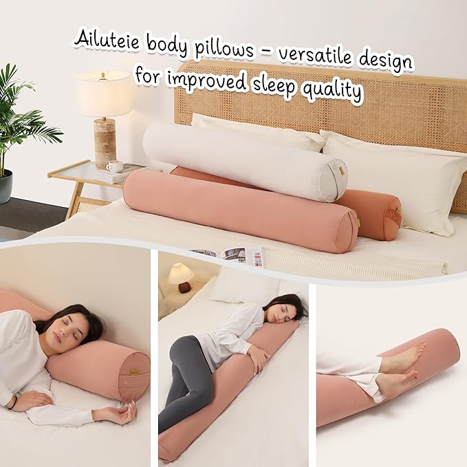 Body Pillow for Adults,Long Round Pillow,Big Cylindrical Pillow,Large Full Bolster Pillows for Side Sleepers (Blush Pink, 39.37"*7.87")