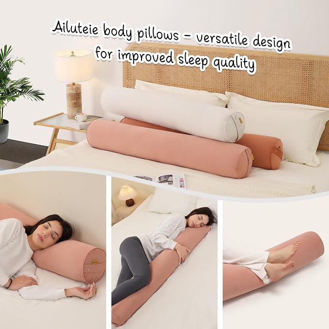 Body Pillow for Adults,Long Round Pillow,Big Cylindrical Pillow,Large Full Bolster Pillows for Side Sleepers (Blush Pink, 59"*7.87")
