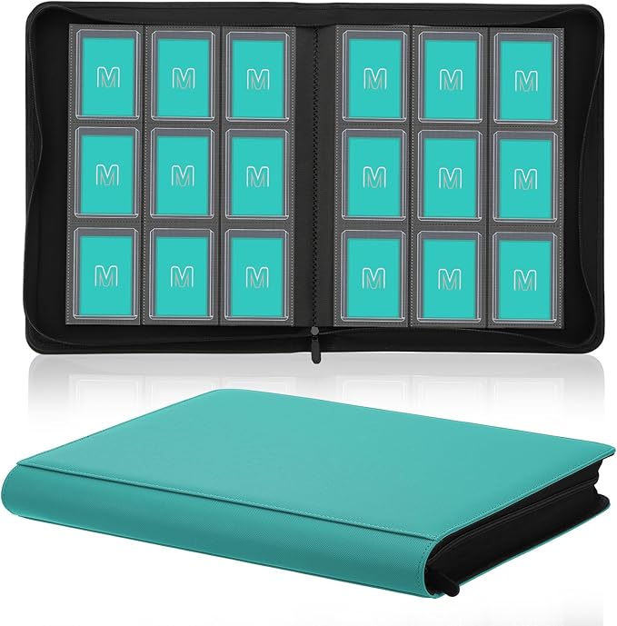 Toploader Binder,Trading Card Binder Storage Hold up 288 Cards 9-Pocket Top Loader Binder with Sleeves for 3"x4" Rigid Toploaders Hard Cases (9Cyan5)