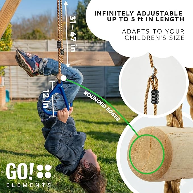 Trapeze Swing Bar for Kids Indoor & Outdoor | Adjustable Trapeze Bar with Rings for Swing Set | Hanging Gymnastics Bar for Monkey Bars, Ninja Course & Play Set