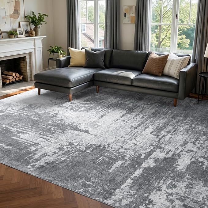 5x7 Ft Area Rugs for Living Room, Soft Non-Slip Washable Rugs Modern Abstract Pattern Carpet for Bedroom Indoor Floor Nursery Home Decor (Grey)