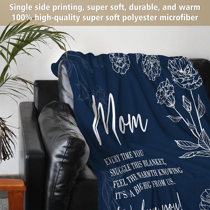GiltGlimmer Mom Birthday Gifts, Mom Floral Blanket Blue, 60" x 50" | Gifts for Moms from Daughter Son, We Love You Present for Mother Mommy Christmas Mothers Day