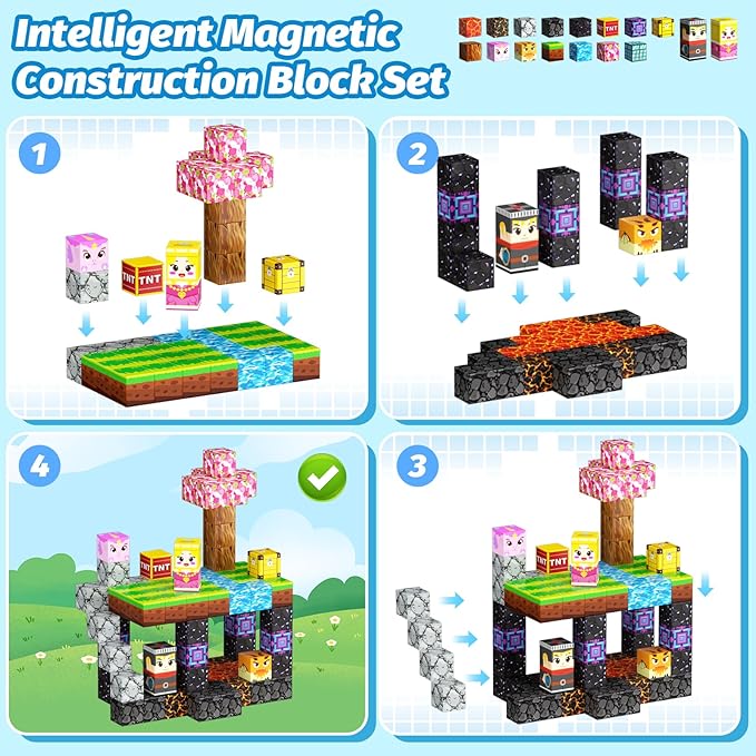 100PCS Magnetic Blocks, Magic Forest Set for Boys & Girls Toys Age 3-5 6-8 8-10, Magnetic Tiles 1" Building Blocks Toddler STEM Sensory, Creative Kids Games Kids Toys