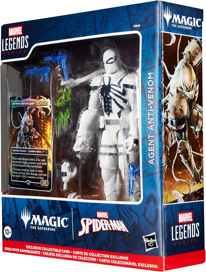 Marvel Legends Series Magic: The Gathering Agent Anti-Venom, 6-Inch Spider-Man Action Figure Toy & Exclusive Foil Collectible Card Game Trading Card