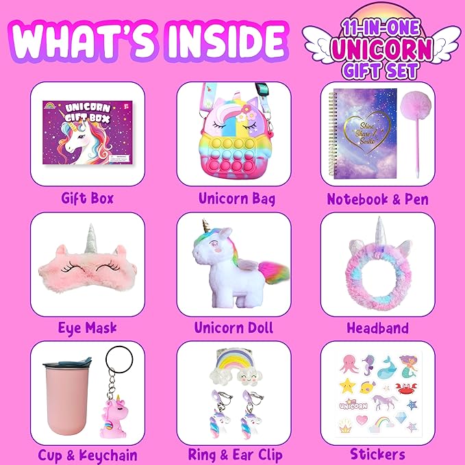 Unicorn Gifts for Girls with Stuffed Animals, Kids Unicorn Toys with Plush Pet & Diary & Water Bottle, Birthday Gifts for Girl Ages 3 4 5 6 7 8 Years Old.