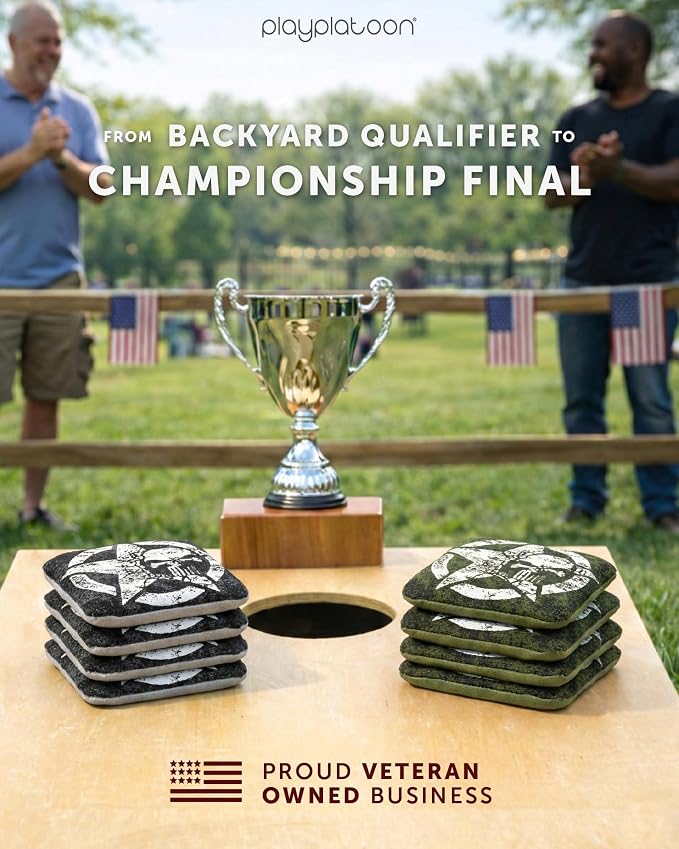 Play Platoon Pro Cornhole Bags Set of 8 - Professional Dual Sided Slick and Sticky Side Competition Corn Hole Bags - Tournament Series