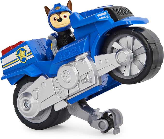 Paw Patrol, Moto Pups Chase’s Deluxe Pull Back Motorcycle Vehicle with Wheelie Feature and Toy Figure