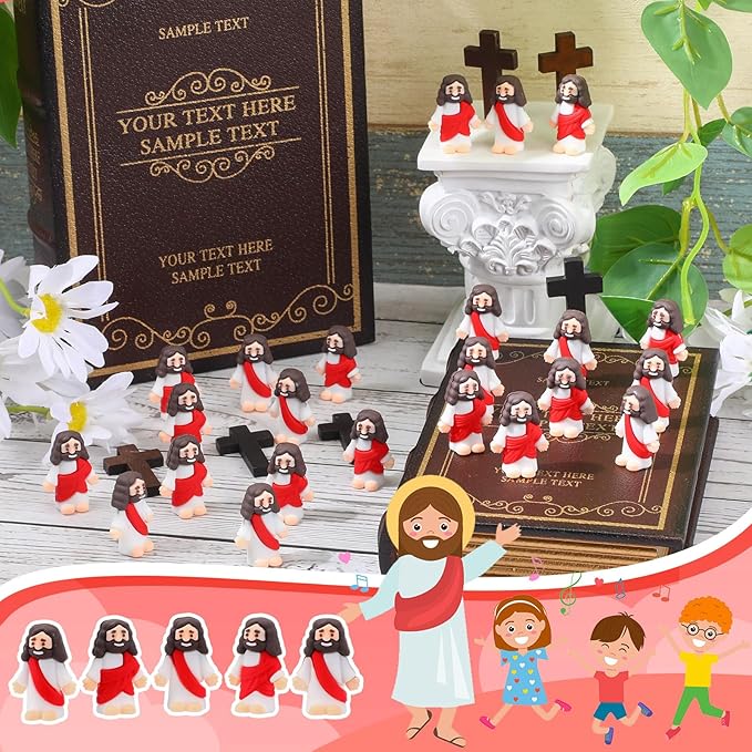 Bememo 300 Pcs Little Jesus Figures Bulk Original Design Mini Pocket Jesus Toys Rubber Figurine to Hide and Seek Religious Party Favors Sunday School Craft Baptism Gifts(Red)