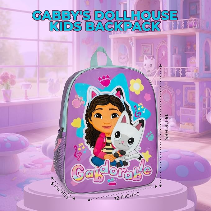 AI ACCESSORY INNOVATIONS Gabby's Dollhouse Kids Backpack, Elementary School Girls Book Bag with Padded Straps, Purple